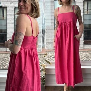 NWT Uniqlo Pink Linen Blend Gathered Camisole Dress